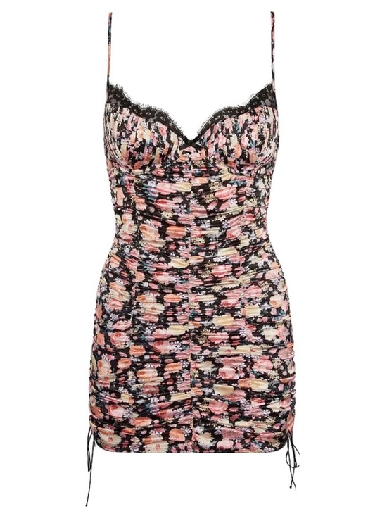 Victoria's Secret Dresses & Skirts - Victoria's Secret Black Floral Ruched Slip Dress with Pink Accents